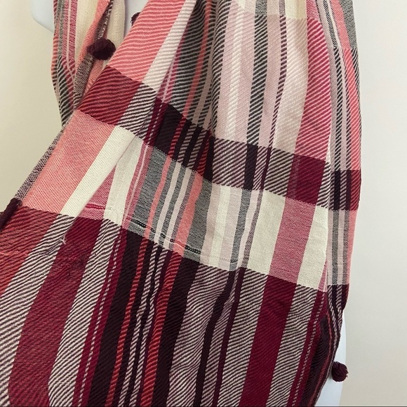 LOFT Red White Plaid Pom Pom Infinity Wrap Scarf - Picture 10 of 12